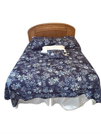 Queen Bed w/ Oak Frame, Mattress, Box Spring