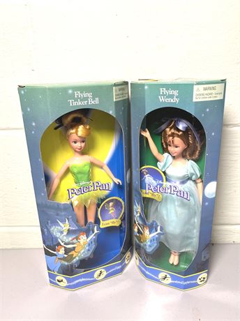 NIB Peter Pan Flying Tinker Bell and Wendy Dolls