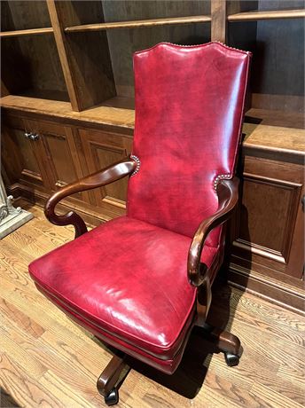 Red Leather and Mahogany Executive Chair