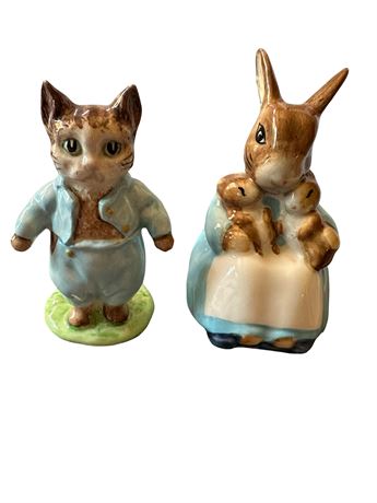 2 Beatrix Potter Bunnykins Figurines— Tom Kitten & Mrs Rabbit & Bunnies
