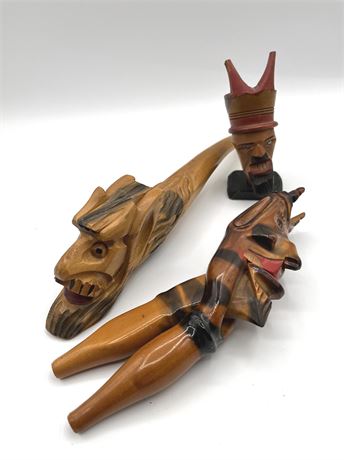 Hand Carved Diablo Devil Nutcracker and Pipes