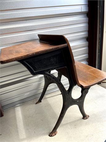 Cast Iron Wood Antique Eclipse School Desk