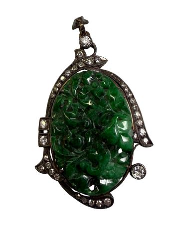 Jadeite Diamond Sterling Silver Pendant
