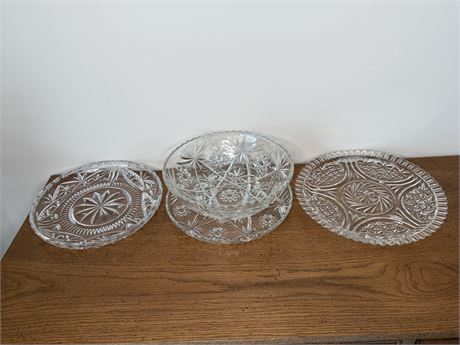 Pressed Glass Serving Trays and Bowl