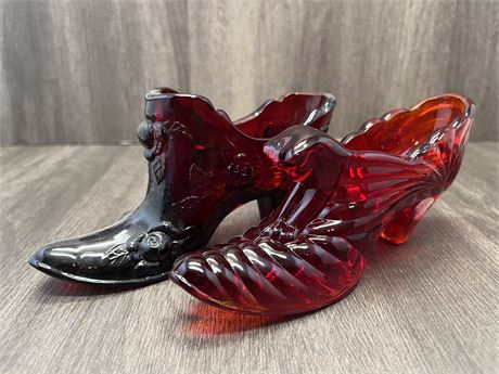 Fenton Ruby Red Glass Slipper Shoes