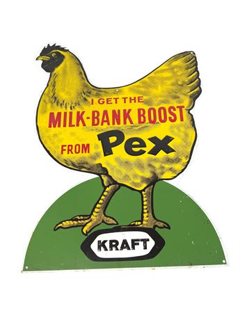 1960s Kraft Pex Chicken Feed Advertising Metal Tin Sign