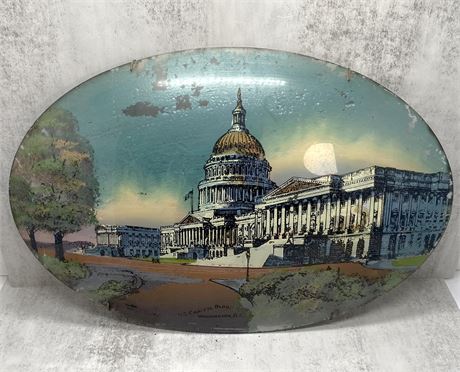Reverse Painted US Capitol Building Convex Glass Wall Art