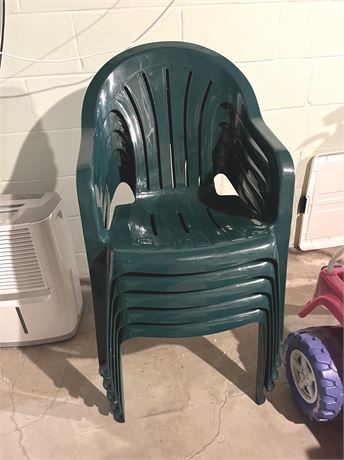 Five (5) Green Plastic Patio Chair