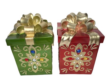 Two (2) Large Kringle Express Resin Christmas Presents
