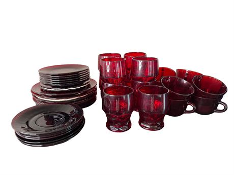 Ruby Red Glass Plates and Cups