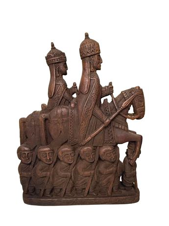African Carved Rosewood Warriors on Horses