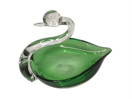 Vintage Swan Green Glass Candy Dish
