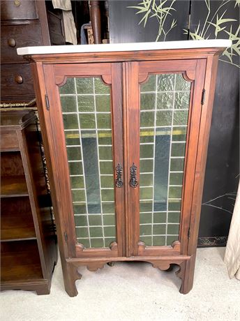 Leaded Stained Glass Antique Bookcase