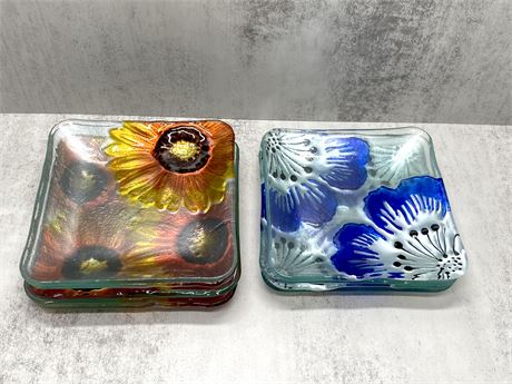 Hand Painted Enamel Glass Trinket Dishes