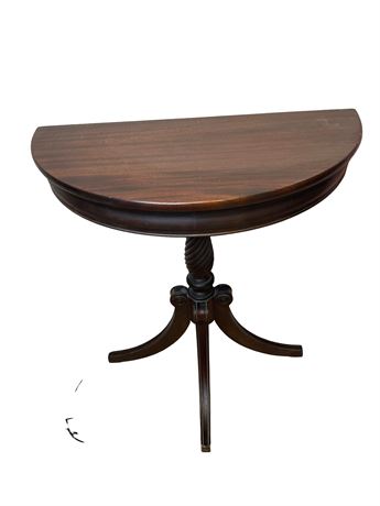 Antique Mahogany Pedestal Demilune Console Table