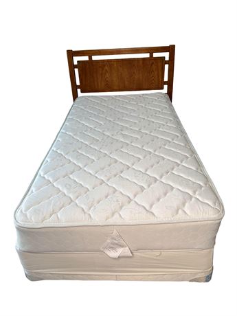 Campaign Style Wood Headboard with Twin Mattress/Box Spring