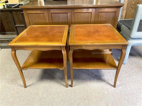 Leather Top Maple Side Tables