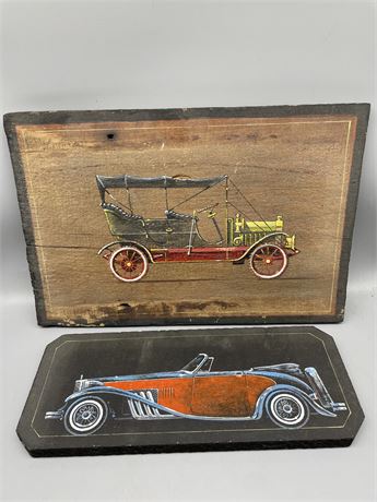 Two (2) Cars Painted on Wood
