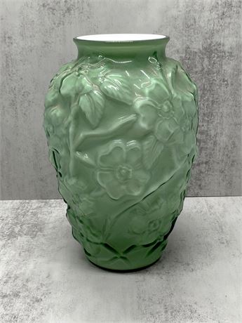 Fenton Dogwood Green Overaly Vase
