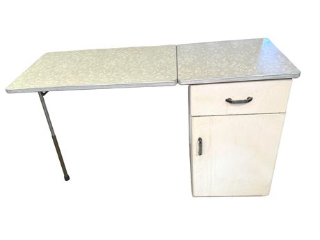 Vintage Enameled Metal Kitchen Cabinet with Folding Leaf Table