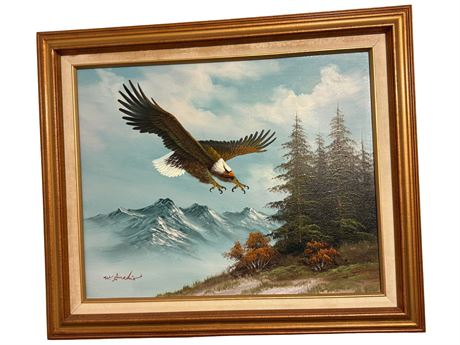 W. Amadio "Bald Eagle in Flight" Oil on Canvas