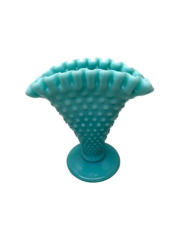 1950s Fenton Turquoise Glass Hobnail Vase