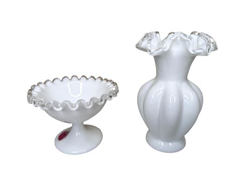 Fenton Silver Crest Footed Compote and Melon Vase