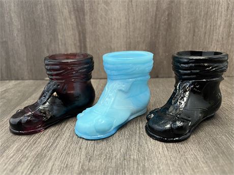 Three (3) Boyd Glass Baby Boots