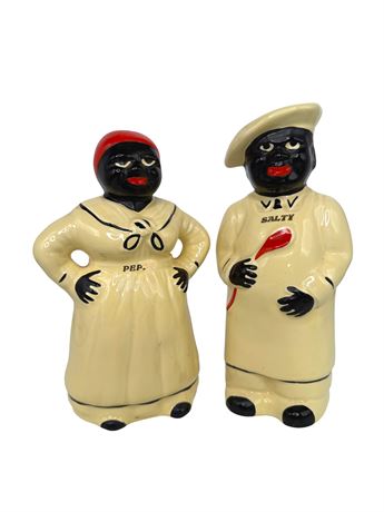 Salty & Peppy Salt and Pepper Ceramic Shakers Vintage Americana