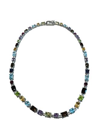 Sterling Silver Mult-Colored Stone Necklace