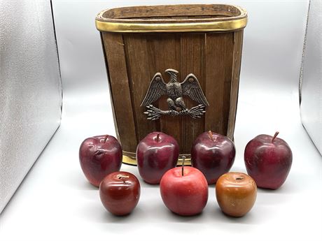 Wood Waste Basket with Apples