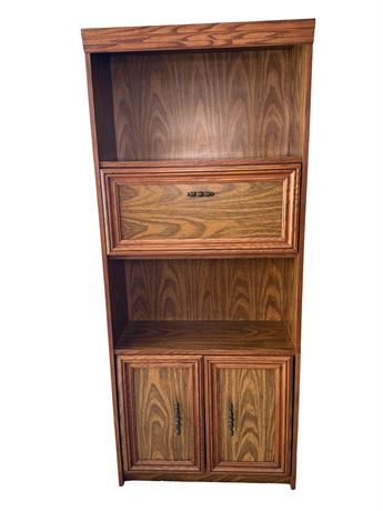 Oak Wood Bookcase with Lower Doors Folding Door