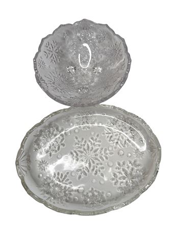 Mikasa Crystal Snowflake Pattern Oval and Round Serving Dishes