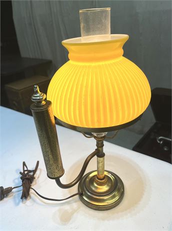 Yellow Ribbed Glass Globe Brass Table Lamp