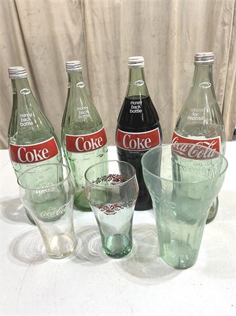 Vintage Coca Cola Bottles and Glasses