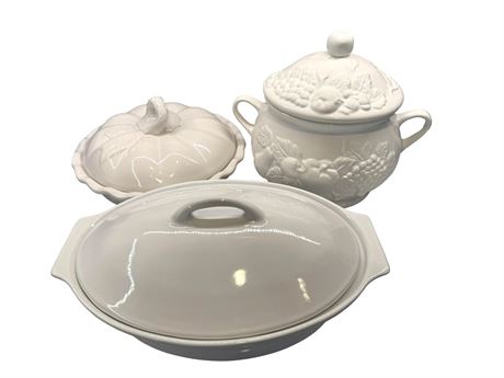 Covered White Stoneware and Ceramic Dishes