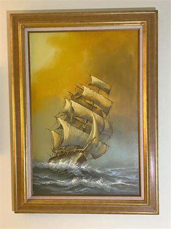 Large Clipper Ship Oil on Canvas Signed Berman