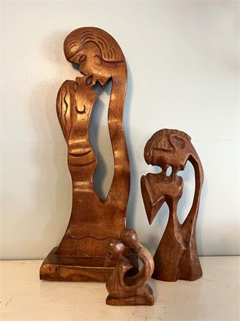 Carved Wood Kissing Decorative Figures