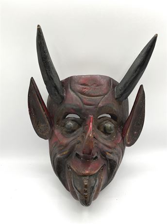 Carved Wood Folk Art Devilish Face Mask