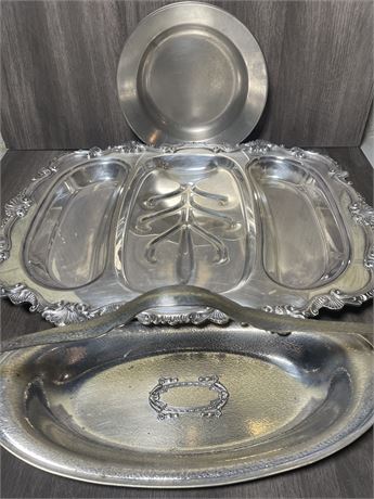 Silverplate and Pewter Trays and Bowl