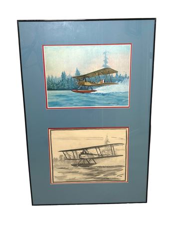 Charles Hubbell 1919 Boeing C700 US Mail Se Plane Original Sketch and Print