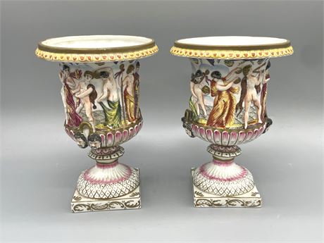 Pair of Capodimonte Ceramic Urns