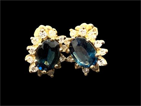 14kt Yellow Gold Sapphire Diamond Earrings