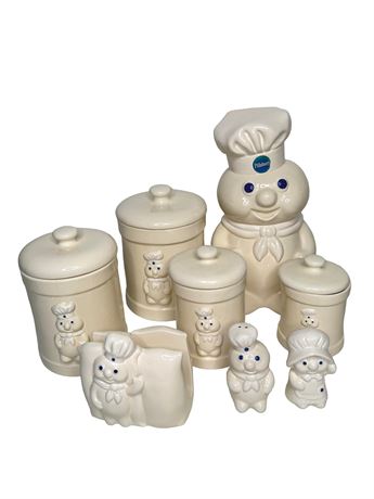 1988 Pillsbury Doughboy Canister Set, Cookie Jar and Accessories