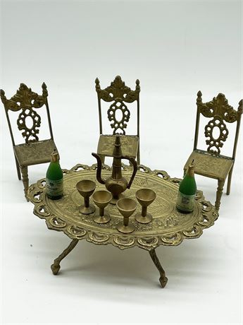Brass Dollhouse Table, Chairs and Setting