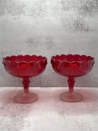 Ombre Red Indiana Glass Teardrop Compotes