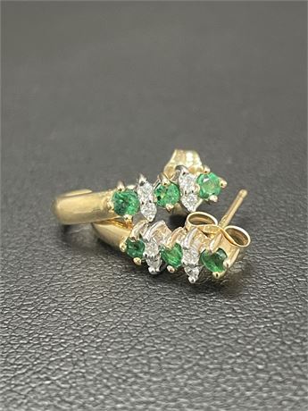 14kt Yellow Gold Emerald Diamond Earrings