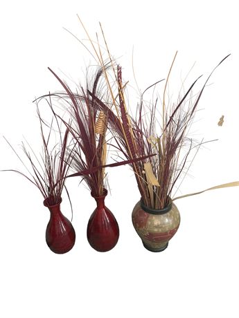 Decorative Pottery Vases with Artificial Grass Stems