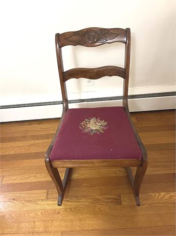 Carved Wood and Needlepoint Rocking Chair