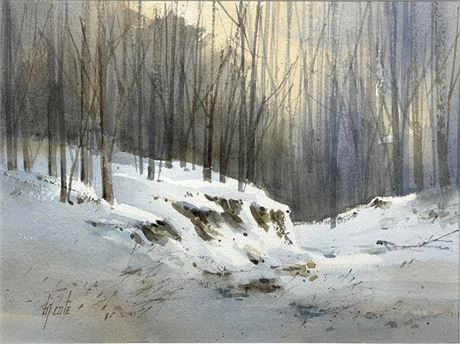 Barney B.J. Cole Winter Landscape Original Watercolor